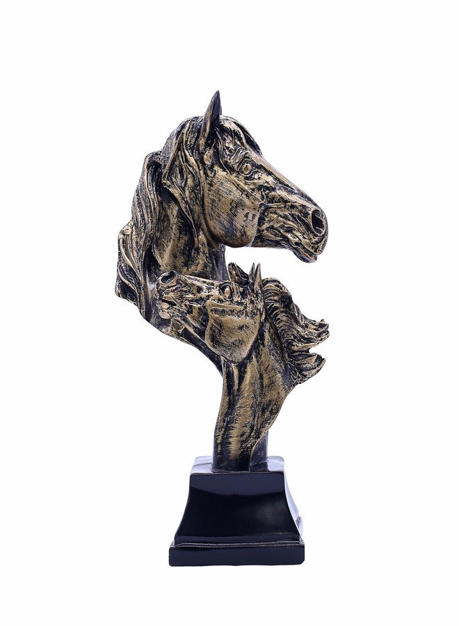AABCO Poly Resin 2 Horse Heads 10 Inch Black Antique Gold, for Home & Office Decor, Gifting (9 x 9 x 26 cm) - Image 1